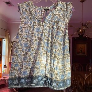 Talbots Blue and White Floral Blouse